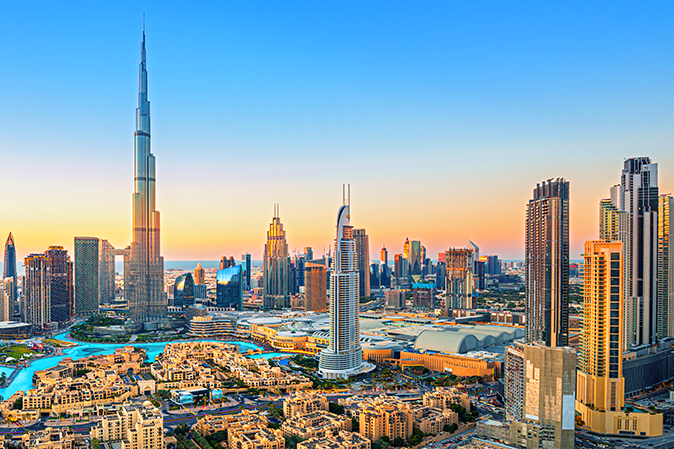 Dubai downtown, amazing city center skyline with luxury skyscrapers, United Arab Emirates