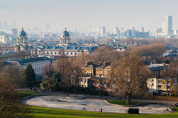 Greenwich, East London and Canary wharf viewed from Greenwich Park