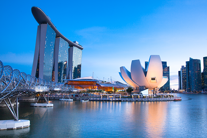 Marina Bay area at night, Singapore.