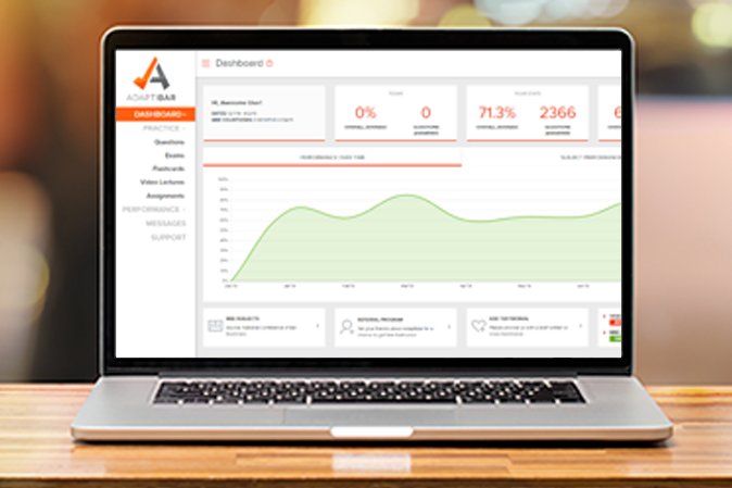 Laptop sitting on a table with an example of the MCQ Simulator on the screen