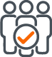 Icon of a group of people with an orange checkmark