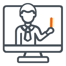 Icon of a presenter shown on the screen of a computer monitor