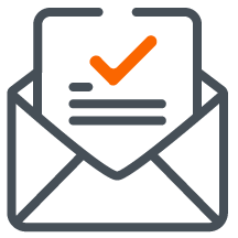 Icon of an envelope containing a document with an orange checkmark