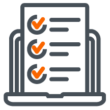 Icon of a laptop showing a list with orange checkmarks