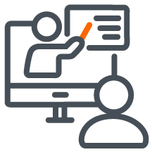 Icon of a person watching a professor teach class on computer monitor