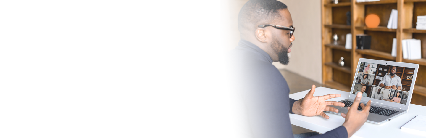 Middle man presenting an online webinar