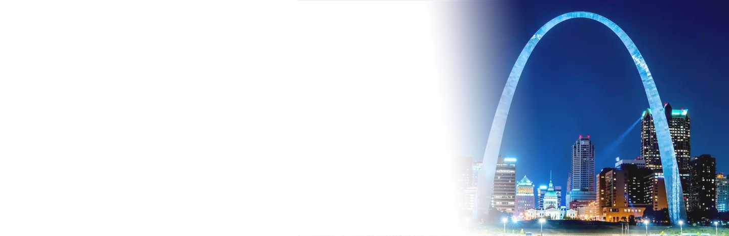 City skyline at night in St Louis, Missouri