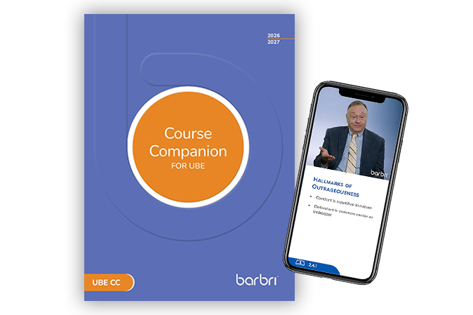 Course Companion book with a mobile phone showing Roger Schechter talking about Hallmarks of Outrageousness