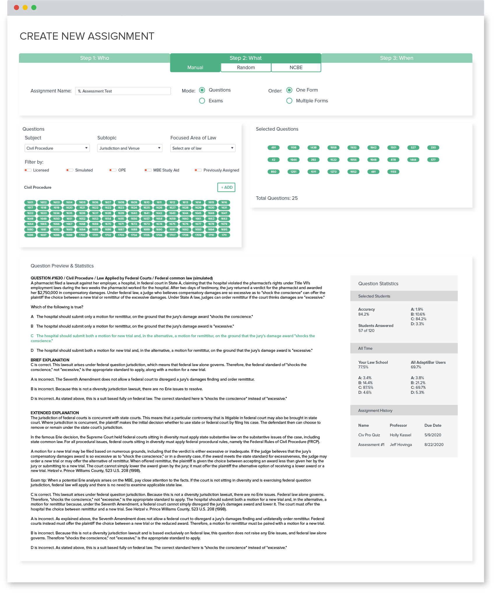 Screenshow to the MCQ Simulator showing a new assignment example