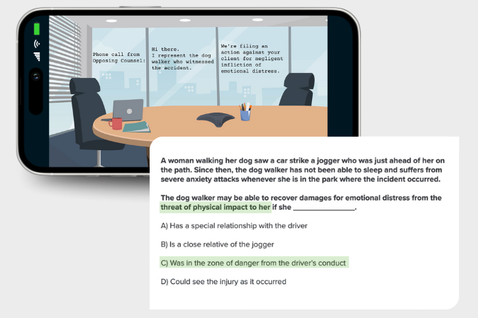 Mobile phone with a Primer Video on the screen with a pop-out of a question with multiple-choice answers